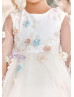 Long Sleeves Colorful Beaded 3D Flowers Cute Flower Girl Dress